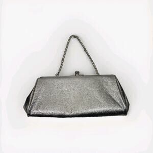 Retro Mod Silver Metallic Evening Bag Purse Clutch Chain Handle